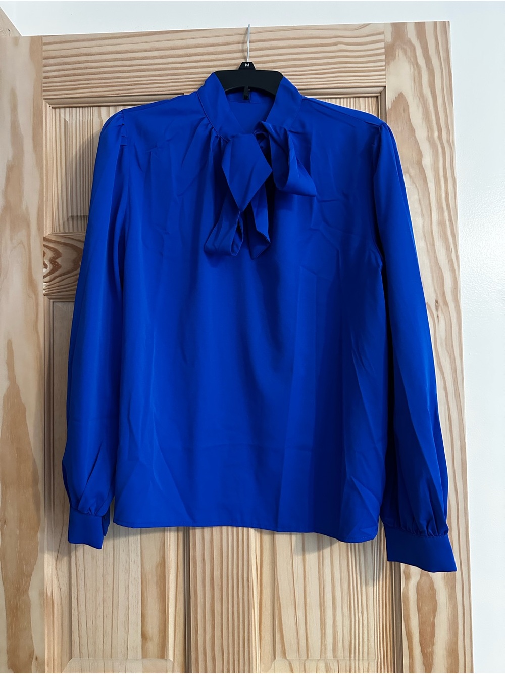 Tie-Neck Long Sleeve Blouse in Cobalt Blue